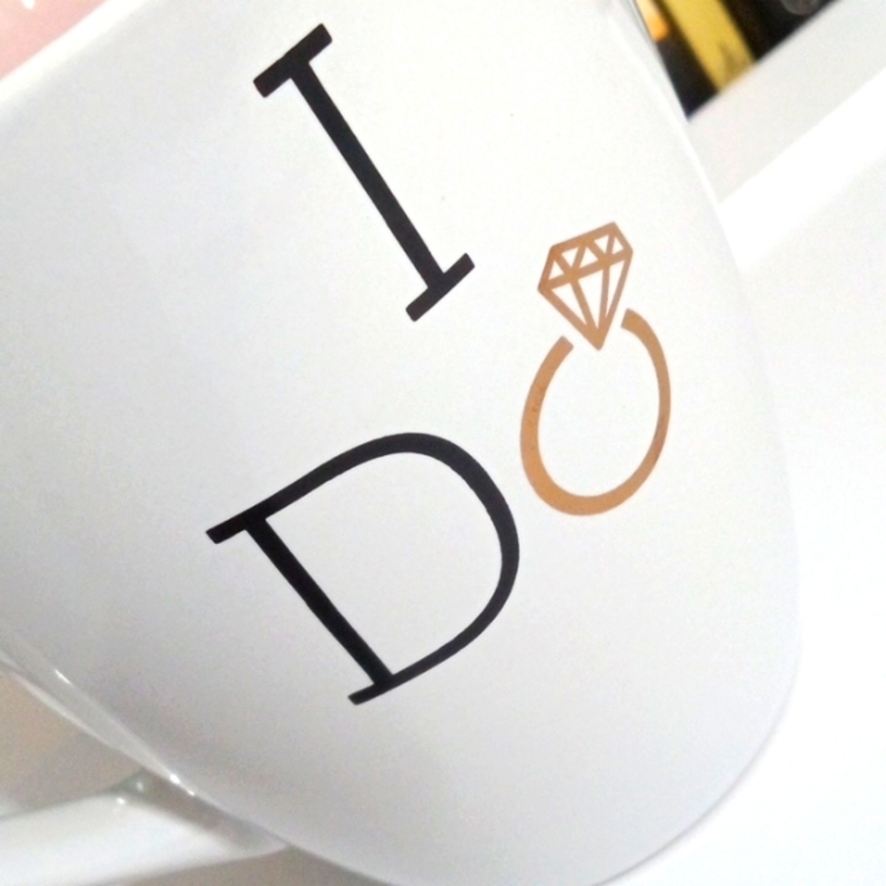 WEDDING RING "I DO" COFFEE MUG - White and Pink - 20oz. CUP - Picture 3 of 7